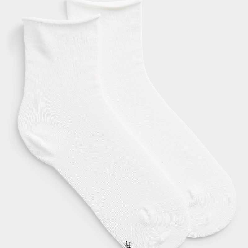 Twin Roads - Roll-Top Pure Cotton White Ankle Socks