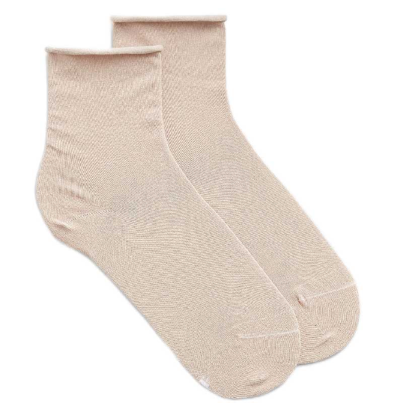 Roll-Top Pure Cotton Ecru Ankle Socks