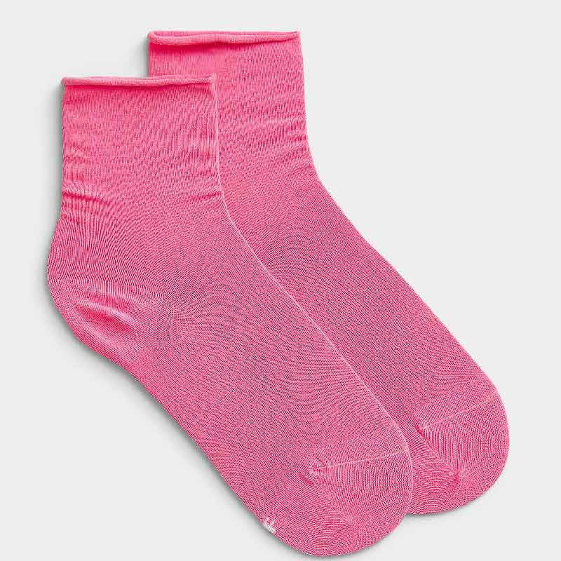 Roll-Top Pure Cotton Pink Ankle Socks