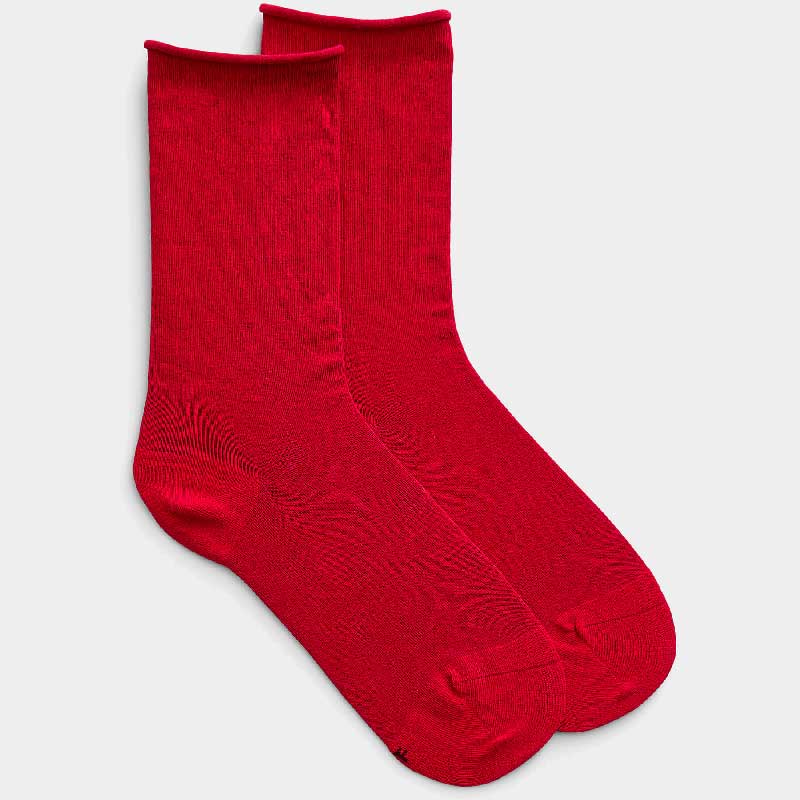 Roll-Top Pure Cotton Red Socks