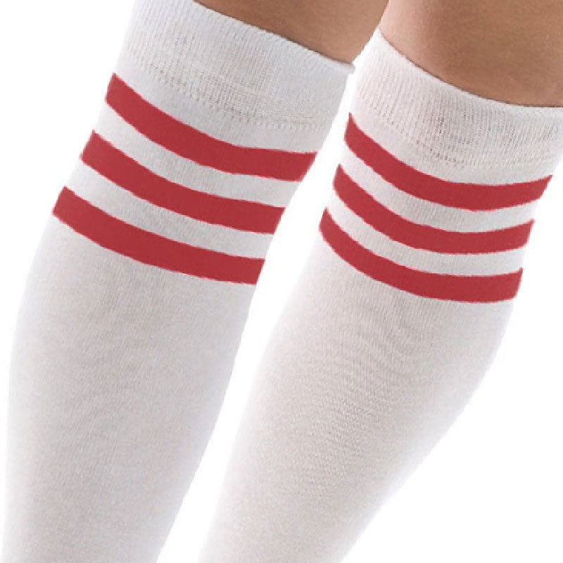 Twin Roads - Referee Over The Knee Socks White/Pink