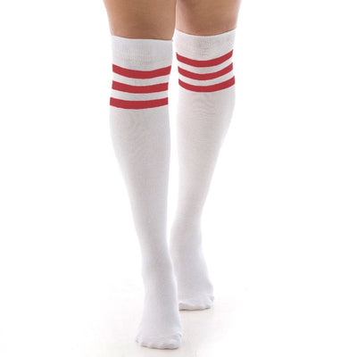 Twin Roads - Referee Over The Knee Socks White/Pink